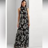 Ralph Lauren Dresses | Black Bow Ruffle Ralph Lauren Maxi Dress White Long Gown Botanical Floral New 16 | Color: Black/White | Size: 16