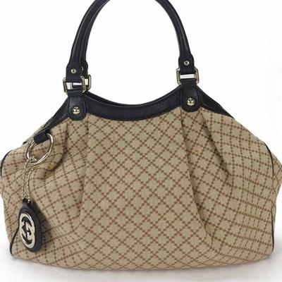 Gucci Bags | Gucci Handbag Gucci 211944 Diamante Canvas Leather Beige Brown Black Women's ... | Color: Black | Size: Os