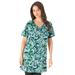 Plus Size Women's Short-Sleeve V-Neck Ultimate Tunic by Roaman's in Deep Lagoon Paisley (Size 4X) Long T-Shirt Tee