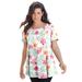 Plus Size Women's Swing Ultimate Tee with Keyhole Back by Roaman's in Orange Tropical Floral (Size 4X) Short Sleeve T-Shirt