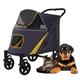 Pet Dog Cat Stroller Carriage for Twin and More, Large Dog Pram Pushchair Pet Strollers for Medium Large Dogs, 4 Wheels Dog Stroller Travel Carrier for Cat, Dog and More (Color : Yellow)