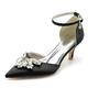 Women's Closed Toe Low Mid Heel Bridal Shoes Rhinestones Wedding Shoes for Women Prom Dress Shoes,Black,9.5 UK
