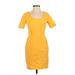 Ann Taylor Casual Dress - Bodycon Square Short sleeves: Yellow Solid Dresses - Women's Size 2 Petite