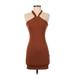 Shein Casual Dress - Mini Halter Sleeveless: Brown Print Dresses - Women's Size Small