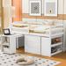 Harriet Bee Loft Bed w/ Retractable Writing Desk & 3 Drawers Wood in White | 44.29 H x 42.19 W x 94.15 D in | Wayfair
