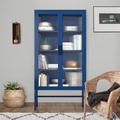 Latitude Run® Storage Cabinet w/ Double Glass Door & Adjustable Shelves in Blue | 61 H x 31.5 W x 12.6 D in | Wayfair