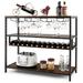 17 Stories Valdene Floor Wine Bottle & Glass Rack Rustic Wood/Metal/Manufactured Wood in Brown | 34 H x 40 W x 16 D in | Wayfair