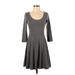 H&M Casual Dress - A-Line Scoop Neck 3/4 sleeves: Gray Dresses - Women's Size Small
