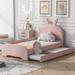 Nestfair Twin Size Upholstered Platform Bed with Cartoon Ears Shaped Headboard and Trundle