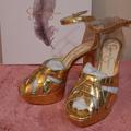 Jessica Simpson Shoes | Gold Open-Toe Platform Heels Size 6.5 | Color: Gold | Size: 6.5