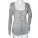 Free People Tops | Free People Shirt Womens Medium Gray Looking Back Lace Up Updated Basic Neutral | Color: Gray | Size: M