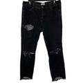 Free People Jeans | Fp Free People Womens Black Wash Cigarette Crop Raw Hem Distressed Jeans Sz 31 | Color: Black | Size: 31