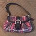 Coach Bags | Coach Soho Pleated Tartan Checker Plaid Buckle Flap Canvas Hobo Shoulder Bag | Color: Black/Red | Size: Os