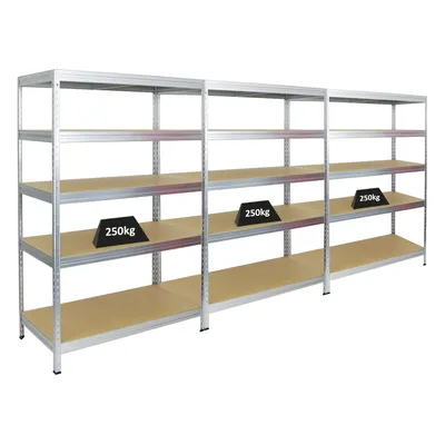 PROREGAL Mega Deal 3er-Set Schwerlastregal Rivet | HxBxT 180x120x60cm | Fachlast 250kg | Verzinkt | Innovatives Stecksystem, Lagerregal, Kellerregal Image