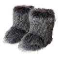 Furry Boots for Women Fuzzy Fluffy Snow Boot Faux Fur Colorful with Round Toe Water Resistant Flat Shoes Rubber Sole for Girls Outdoor Christmas Fashion Party Gifts（Artificial Raccoon Fur/DGrey/5）