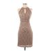 NW Nightway Cocktail Dress - Sheath Keyhole Sleeveless: Brown Solid Dresses - Women's Size 4