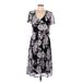 Connected Apparel Casual Dress - Wrap: Gray Floral Dresses - Women's Size 6