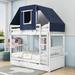 Harper Orchard Calandre Twin Over Twin Wood Bunk Bed Wood Bed w/ Tent, Ladder & 2 Drawers in Blue | 91 H x 42 W x 79 D in | Wayfair