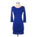 Forever 21 Casual Dress - Bodycon Scoop Neck 3/4 sleeves: Blue Print Dresses - Women's Size Small