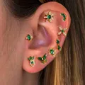 Zunderes-Boucles d'oreilles piercing en acier inoxydable pour femme papillon vert vintage boucle