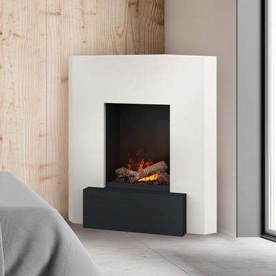 muenkel design Nook [Elektrokamin, Opti-myst, Raumecke]: Weiß - Kieswanne mit weißen Steinen - Schwarz, pulverbeschichtet Image