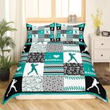 Baseball Comforter Cover Full Size for Boys Girls Teens Sports Game Duvet Cover Softball Bat Player Bedding Set Room Decor Geometric Ripple Starry Balls Bed Cover 3 Pcs with Zipper Teal Blue