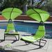 2X Rocking Hanging Lounge Chair - Curved Chaise Rocking Lounge Chair Swing For Backyard Patio w/ Built-in Pillow Removable Canopy with stand {Green}