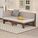 Twin Size Daybed Sofa Bed Frame with Linen Slats Support, Linen Upholstered Bed for Living Room Bedroom, Beige