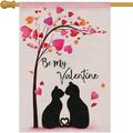 HGUAN Valentines Black Cat Couple Heart Garden Flag Double Sided 12 x 18 Inch Yard Flag Spring Seasonal Flag for Outdoor Holiday Decorations