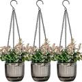 Topboutique 3 Pack 4.5 Inch Self Watering Hanging Planter Hanging Planters for Indoor Plants Small Hanging Planter with 3 Hook Chains Drainage Holes for Garden Home(Gray)