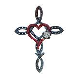 Trayknick Cross Pendant for Home Decor Heart-shaped Cross Pendant Vintage Heart Flower Pattern Metal Horseshoe Cross Pendant for Outdoor Home Decoration