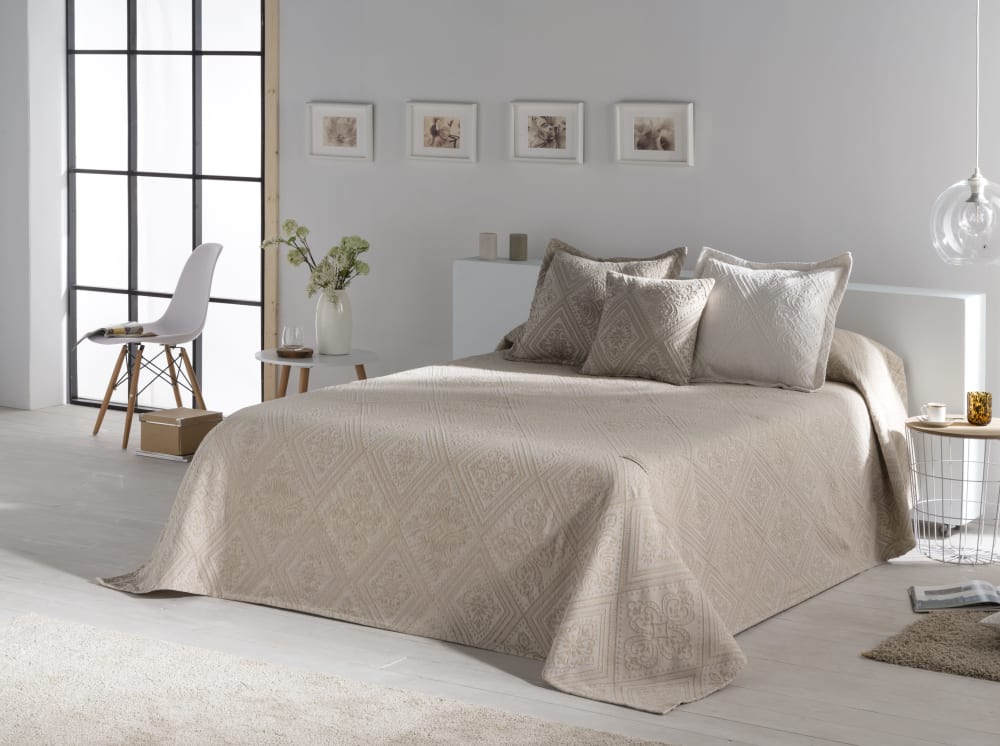 Couvre lit en coton beige 230x270