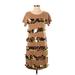 Joe Fresh Cocktail Dress - Mini Scoop Neck Short sleeves: Brown Dresses - Women's Size Small