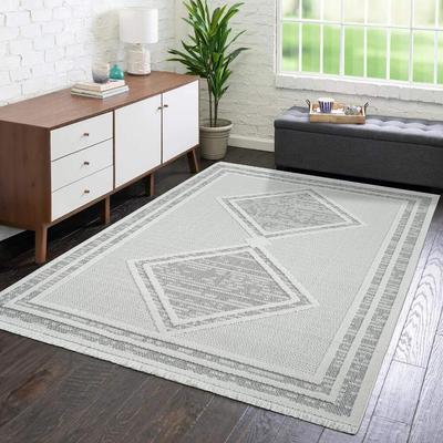 Teppich CARPET CITY "LINDO 8853", grau, B:160cm H:11mm L:230cm, Obermaterial: 100% Polyester, Teppiche, Fransenteppich, Kurzflor, Hochtief-Muster/ 3D-Effekt, Fransen, Boho-Stil, Wohnzimmer Image
