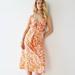 J. Crew Dresses | J. Crew 2023 Poplin Midi Dress Women’s Sz Xs Tie Front Floral Lace Up Open Back | Color: Orange | Size: Xs