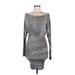 Love Stitch Casual Dress - Bodycon Boatneck Long sleeves: Gray Color Block Dresses - Women's Size Small