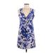 Daisy Fuentes Casual Dress: Blue Print Dresses - Women's Size Medium