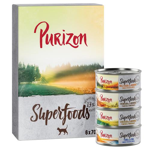 12x 70g Superfoods Mixpaket (4 Sorten) Purizon Katzenfutter nass