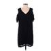 BCBGMAXAZRIA Casual Dress - Shift V Neck Short sleeves: Black Print Dresses - Women's Size Small