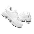 Outdoor Roller Skate Shoes for Kids, Multifunctional Deform Wheel Roller Skates, Adjustable Four Rounds Skating Shoes for Indoor Women Children White Silver