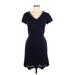 T Tahari Casual Dress - A-Line V-Neck Short sleeves: Blue Print Dresses - Women's Size 8