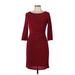 Jessica Howard Casual Dress - Sheath: Burgundy Print Dresses - Women's Size 10 Petite