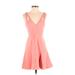 BCBGMAXAZRIA Cocktail Dress - Mini V-Neck Sleeveless: Pink Solid Dresses - Women's Size 0