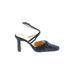 Ann Marino Mule/Clog: Pumps Chunky Heel Cocktail Blue Shoes - Women's Size 6 - Almond Toe