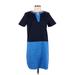 Lands' End Casual Dress - Shift: Blue Color Block Dresses - Women's Size 8