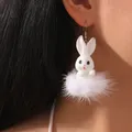 Boucles d'oreilles de Pâques pour femmes lapin lièvre carotte fourrure de lapin blanc