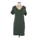 Bobeau Casual Dress - Mini V Neck Short sleeves: Green Print Dresses - Women's Size Medium