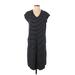 J.Jill Casual Dress - Midi V Neck Short sleeves: Black Print Dresses - Women's Size Small Tall