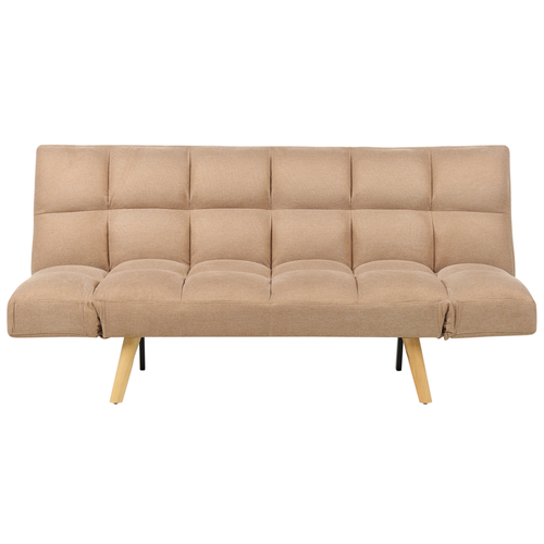 Sofa Hellbraun Stoffbezug Gesteppt 3-Sitzer mit Schlaffunktion Verstellbare Armlehnen Hohe Schlanke Holzbeine Skandi Wohnzimmer Schlafsofa