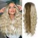 Sold 99+ Long Wave Wig Gradient Mixed Blonde Wavy Wig for Women 27.6 Inch Middle Part Curly Wig Natural Looking Middle Curled Synthetic Hair for Daily Party #B